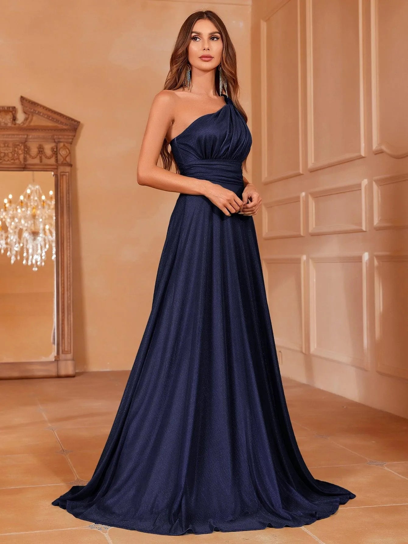 Solid One Shoulder Sleeveless Bridesmaid Dress