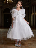 Tween Girls' Bow Front Off Shoulder Mesh A Line Dress - Elonnashop