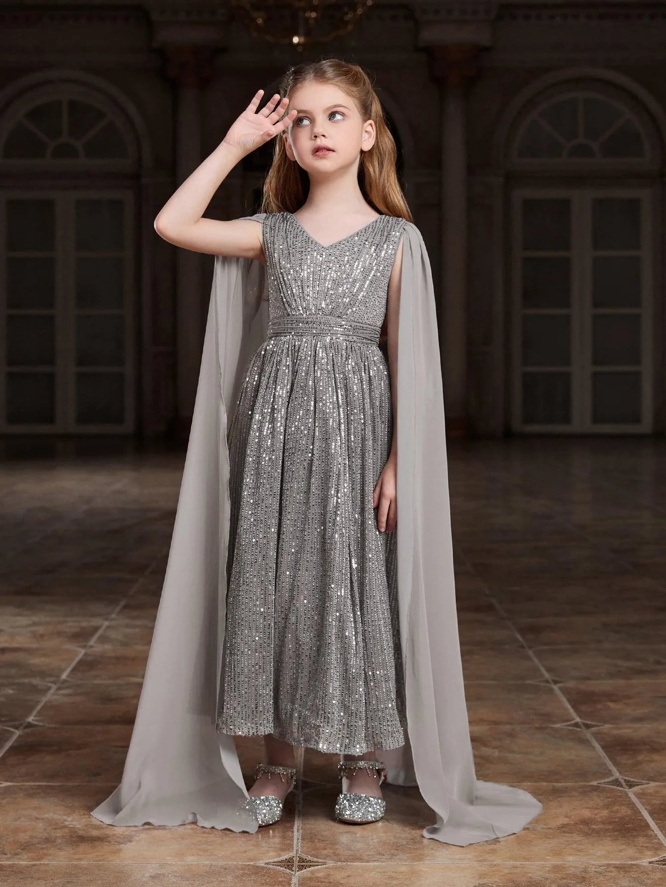 Tween Girls' Extra-Long Sleeves Sequin Party Dress