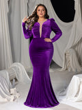 Plus Mesh Insert Ruched Velvet Mermaid Dresses