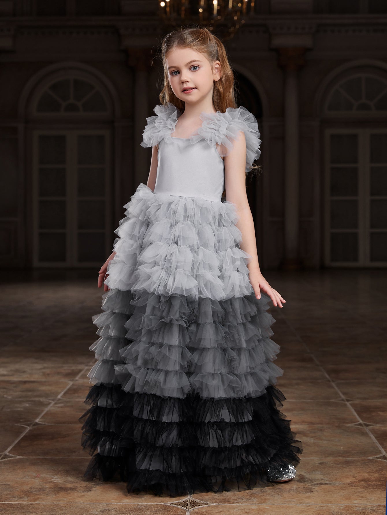 Tween Girls' Ruffle Trim Gradient  Layered Hem Cake Dress