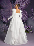 Elegant Square Collar Layered Ruffle Hem Wedding Dress