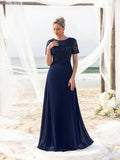 Womens' Evening Gown with Intricate Floral Appliqué & Flowing Chiffon Skirt – Elegant Formal Dress for Black-Tie Events
