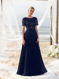 Womens' Evening Gown with Intricate Floral Appliqué & Flowing Chiffon Skirt – Elegant Formal Dress for Black-Tie Events