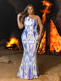 Plus Size One Shoulder Sleeveless Slit Prom Dresses
