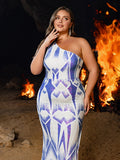 Plus Size One Shoulder Sleeveless Slit Prom Dresses
