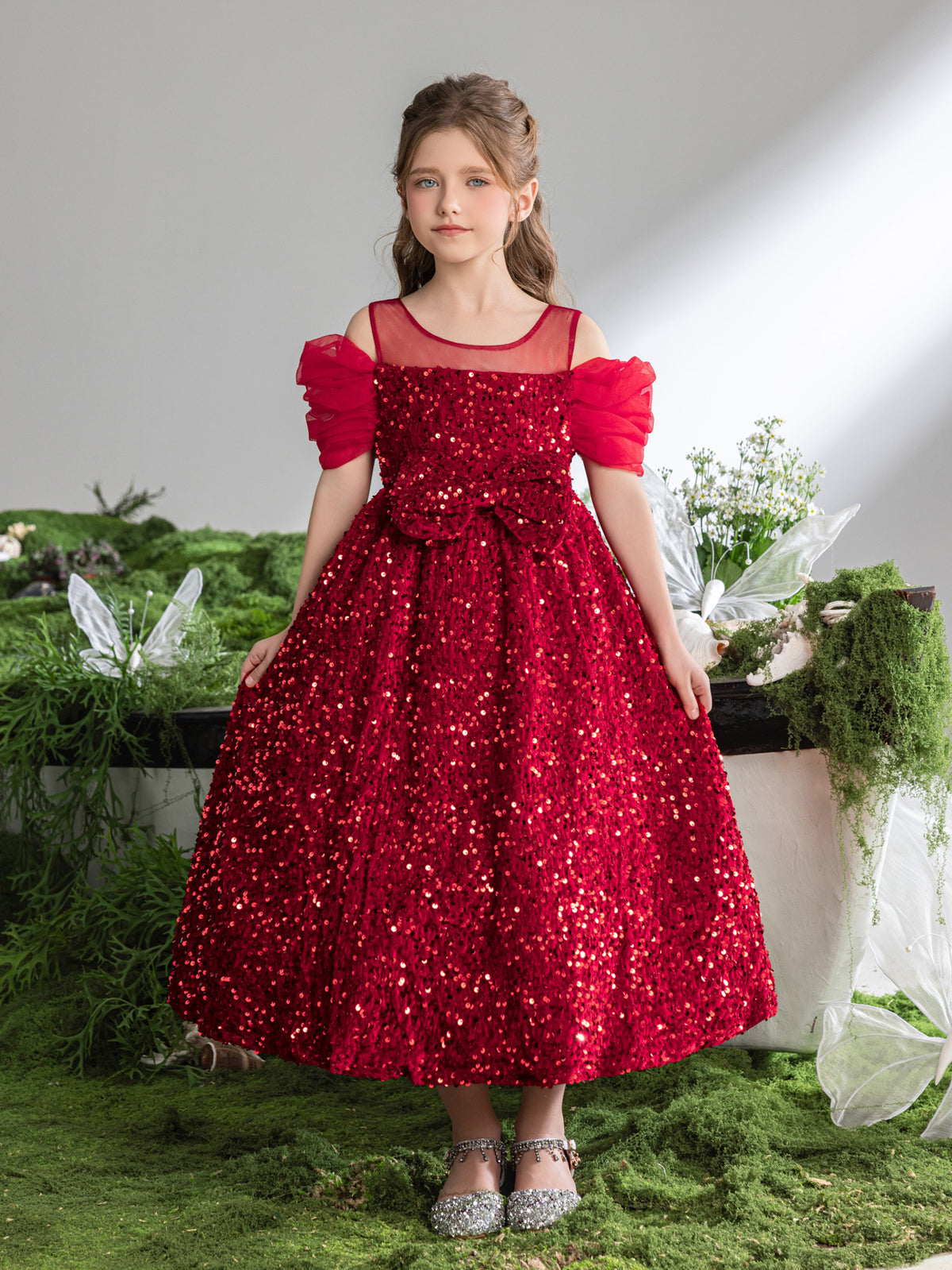 Tween Girls' Bow Front Sequin A Line Party Dress