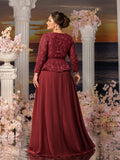 Plus Womens' Elegant Mother-of-the-Bride Gown: Lace V-Neck with Chiffon Skirt & Three-Quarter Sleeves – Elegant Formal Dress for Beach Weddings