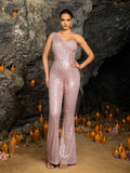 One Shoulder Sleeveless Sequin Party Jumpsuit