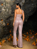 One Shoulder Sleeveless Sequin Party Jumpsuit