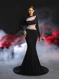 Gorgeous Pearl Embellished Cut Out Front Mermaid Hem Maxi Evening Dress
