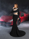 Gorgeous Pearl Embellished Cut Out Front Mermaid Hem Maxi Evening Dress