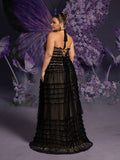 Plus Gorgeous Halter Neck Lace-up Back Cascading Ruffle Hem Tulle Wedding Dress
