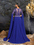 Gorgeous Chiffon Evening Gown with Sequins, Beads & Geometric V-Details, Long Sleeve Cape & Full Flowing Skirt