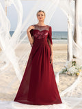 Womens' Elegant Mother of the Bride Gown with Rhinestone Neckline & Floral Appliqué – Floor-Length Chiffon Evening Dress for Formal Galas