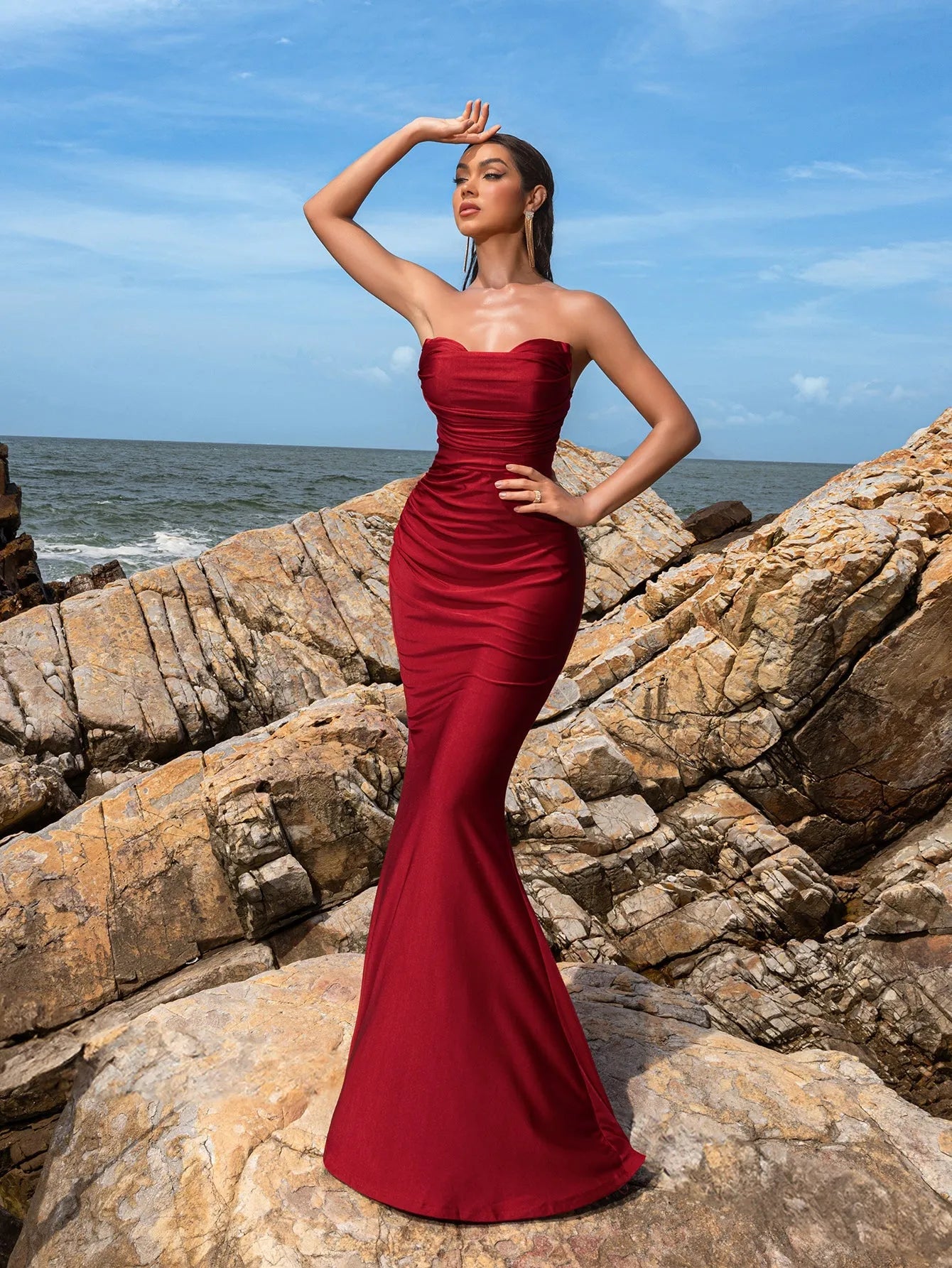 Elegant Solid Strapless Mermaid Hem Evening Dress