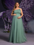 Plus Maternity  Solid One Shoulder Sleeveless Mesh Party Dress