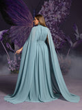 Plus Maternity  Mock Neck Cape Sleeves Chiffon Evening Dress