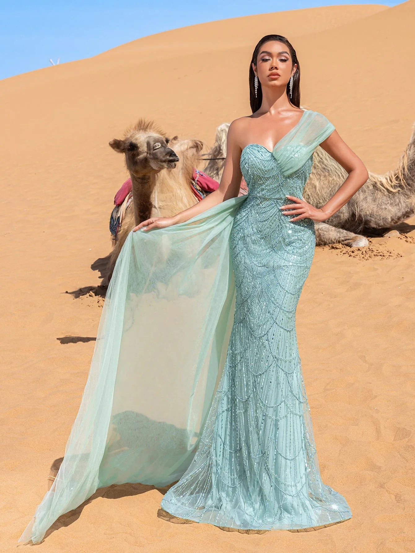 Luxury Gorgeous One Shoulder Draped Side Mermaid Prom Dress