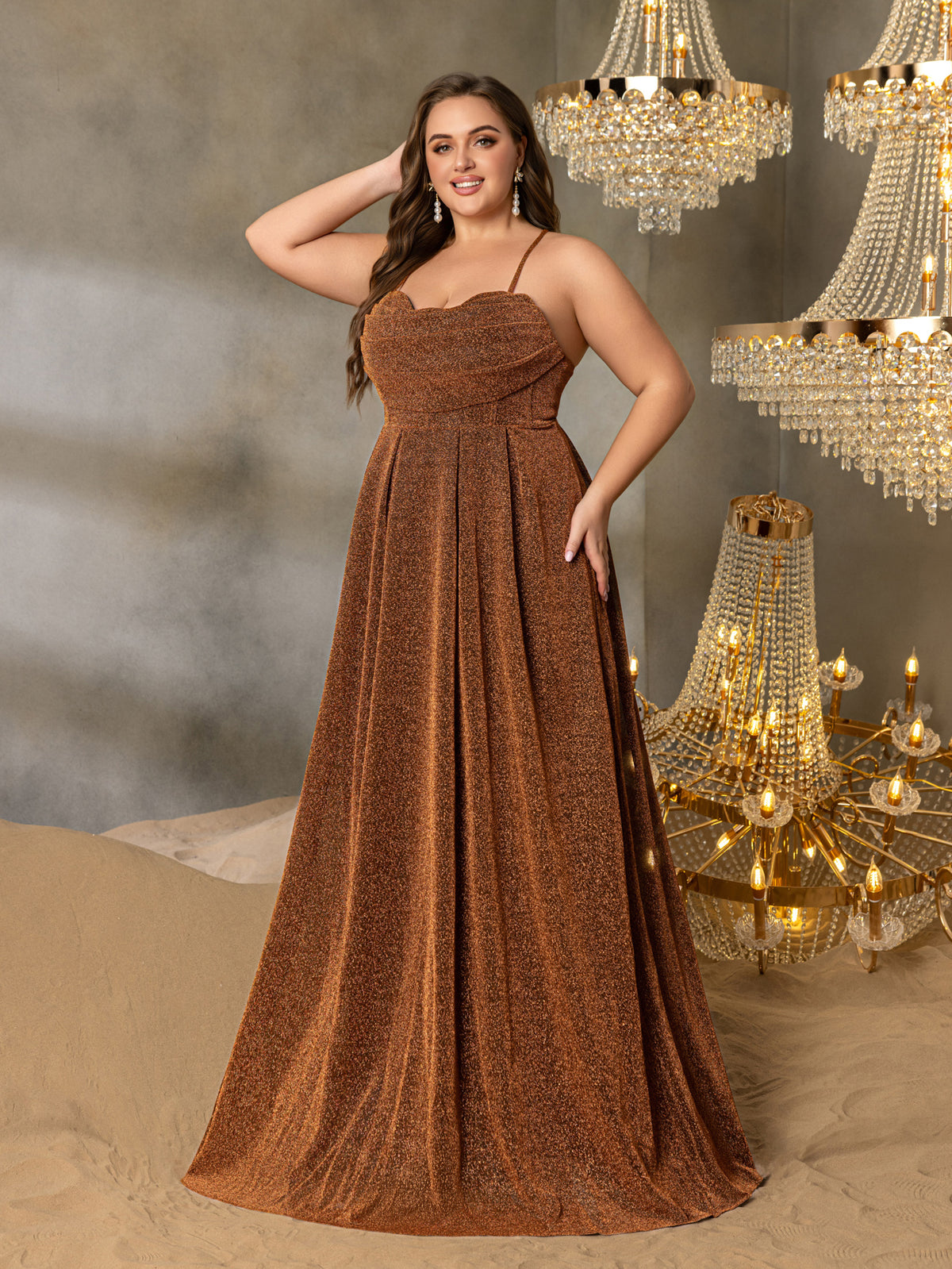 Plus Glitter Backless Lace Up A Line Cami Party Dress