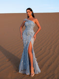 Gorgeous One-Shoulder Beaded Mermaid Gown with Floral Appliqué – Embellished Evening Dress for Red Carpet Galas & Luxury Soirées