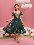 Tween Girls' Puff Sleeve Graphic Sequin Party Dress