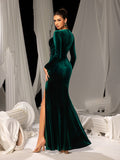 Elegant Velvet Evening Gown – Sweetheart Neckline and Thigh-High Slit, Luxury Dress for Glamorous Evening Wear, XS-XL