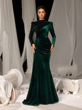Elegant Velvet Evening Gown with Sequin Detail & Mermaid Silhouette – Luxury Bridal Wear for Weddings or High-End Events, XS-XL
