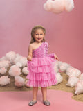 Young Girls' One Shoulder Mesh Lyaered Hem Party Dress