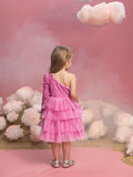 Young Girls' One Shoulder Mesh Lyaered Hem Party Dress