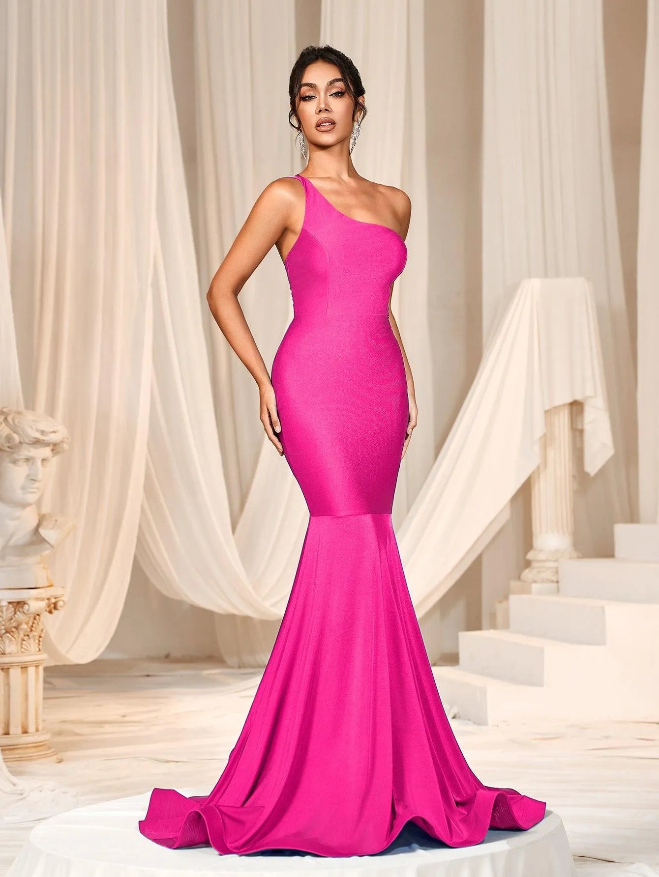 Elegant One Shoulder Mermaid Hem Formal Dresses - Elonnashop