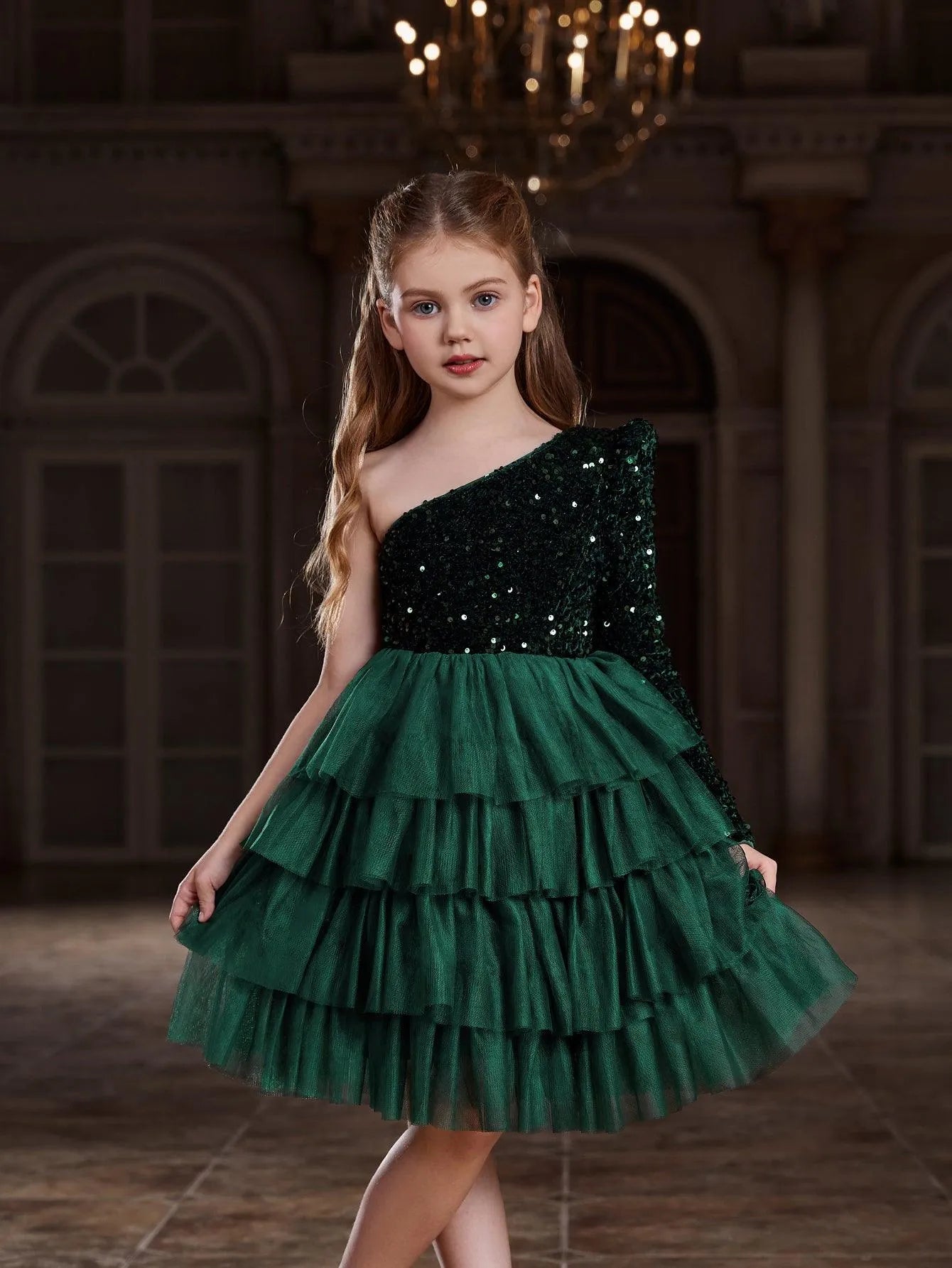 Tween Girls' One Shoulder Mesh Lyaered Hem Party Dress - Elonnashop