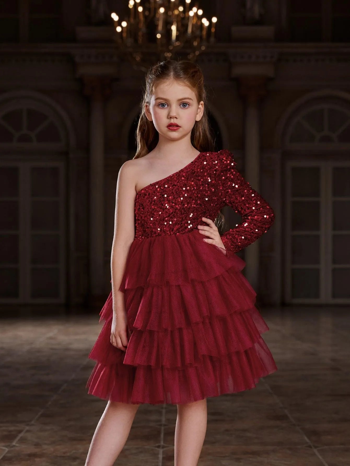 Tween Girls' One Shoulder Mesh Lyaered Hem Party Dress - Elonnashop
