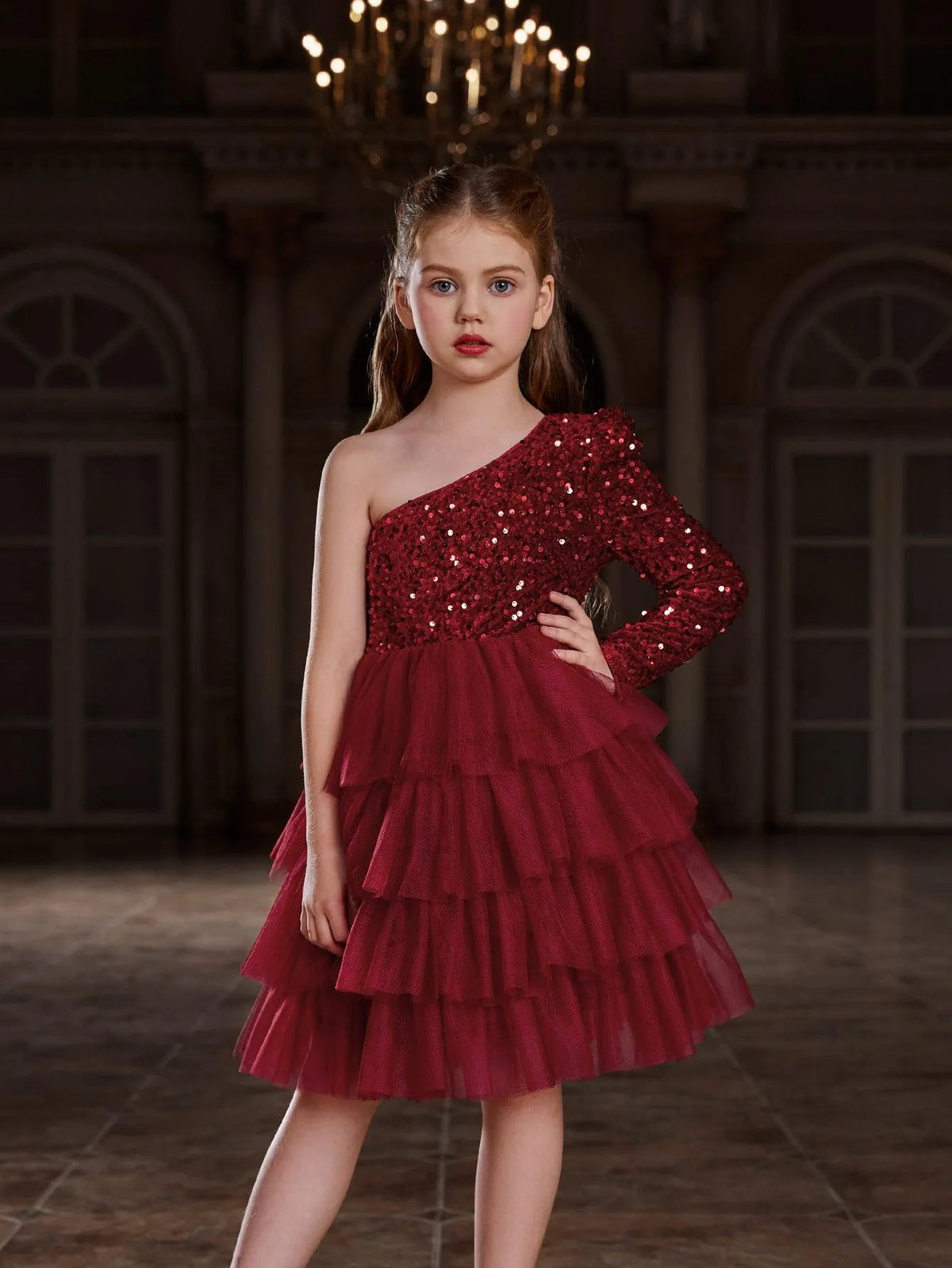Tween Girls' One Shoulder Mesh Lyaered Hem Party Dress - Elonnashop
