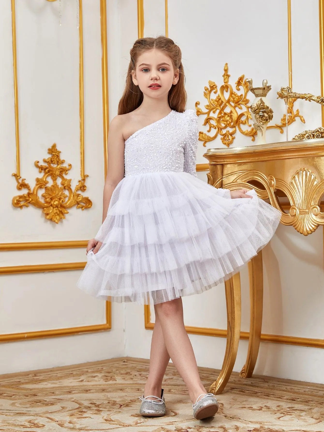 Tween Girls' One Shoulder Mesh Lyaered Hem Party Dress - Elonnashop