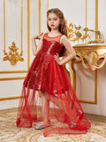 Tween Girls' Sleeveless Contrast Mesh Sequin Party Dress - Elonnashop