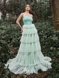 Luxury One Shoulder Floral Sequin Bodice Layered Tulle Hem Prom Dress - Elonnashop