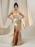 Ruched Wrap Mermaid Hem Satin Tube Dress - Elonnashop