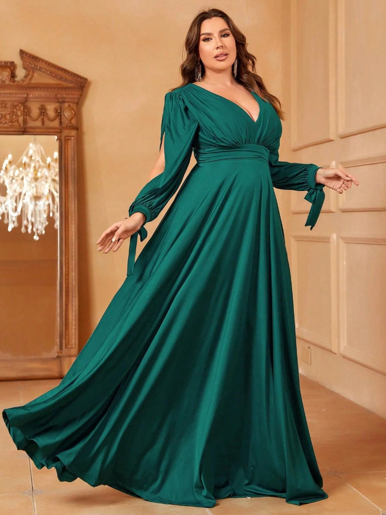 Plus Slit Sleeve Backless A Line Chiffon Dress