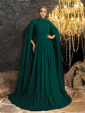 Elegant Mock Neck Cloak Sleeve Chiffon Formal Dress