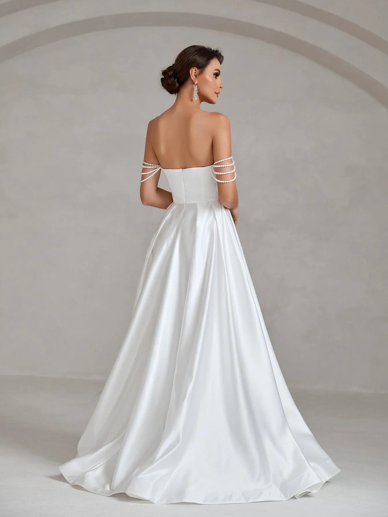 Chain Detail Satin Tube Wedding Dress