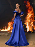 Off Shoulder Puff Sleeves Satin Sequin Mermaid Dress