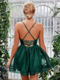Contrast Sequin Mesh Overlay Cami Mini Dress - Elonnashop