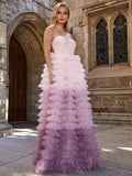 Ruched Bustier Ombre Layered Mesh Hem Wedding Dress - Elonnashop
