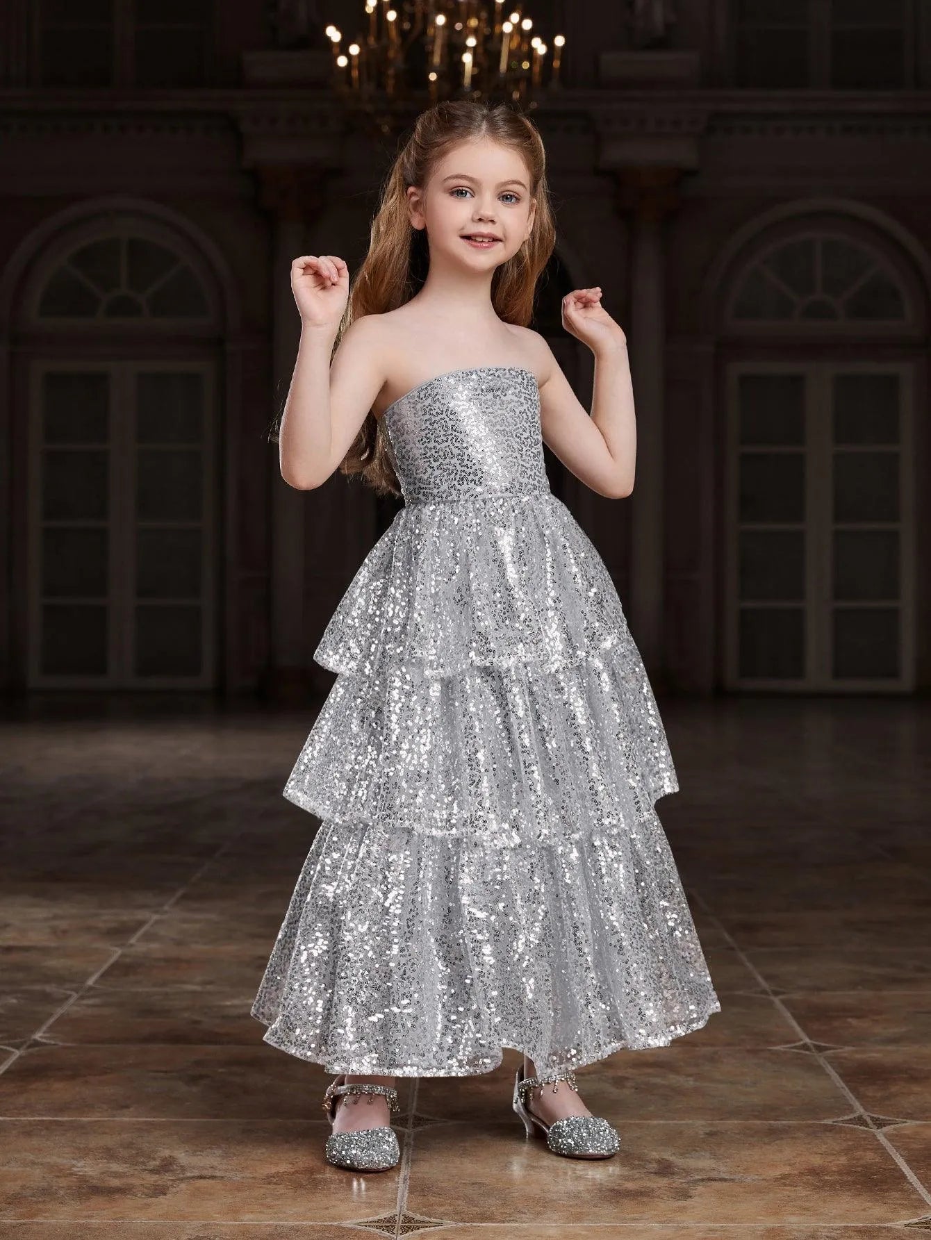 Tween Girls' Layered Hem Sequin Tube Party Dress