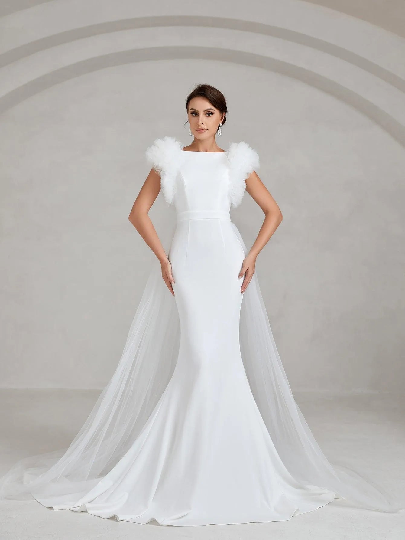 Elegant Ruffle Trim Backless Mermaid Hem Wedding Dress