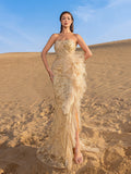 Gorgeous Floral Beaded Ruffled Evening Gown – Intricate Detailing for Opera Nights, Luxury Dinners & Modern Galas