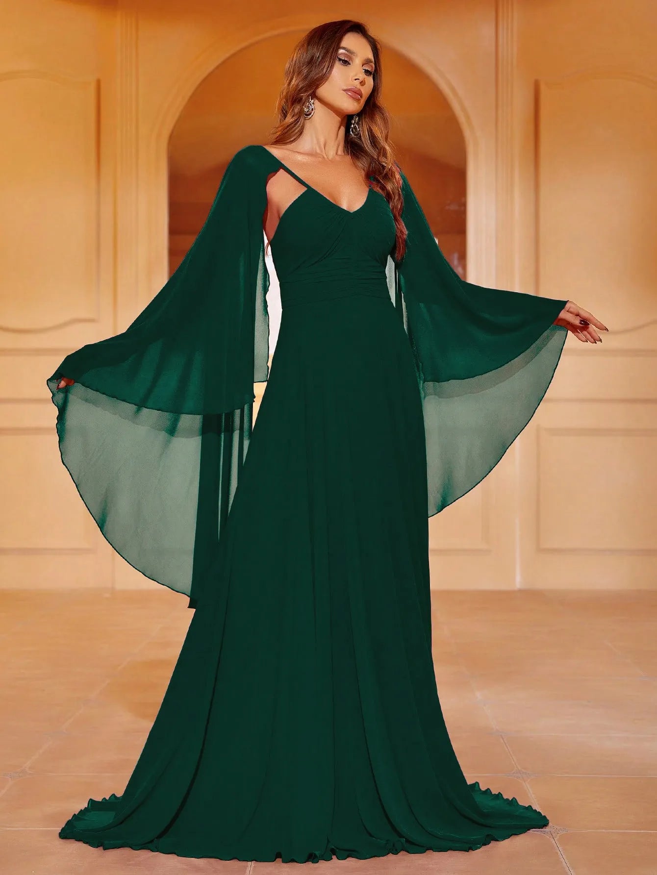 Elegant Cape Sleeves Chiffon Formal Dress