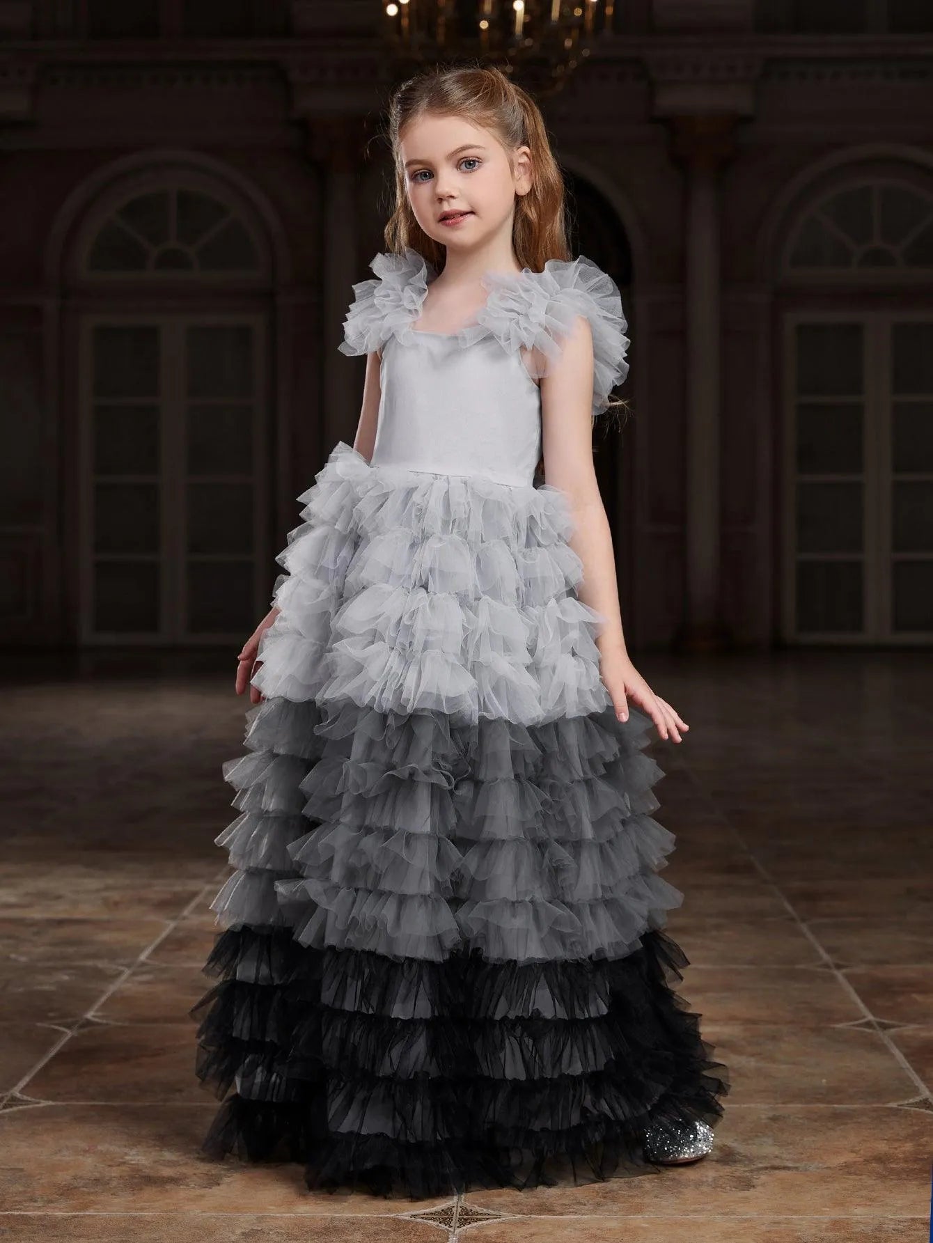 Tween Girls' Ruffle Trim Gradient Layered Hem Cake Dress - Elonnashop