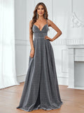 Glitter Backless A Line Formal Cami Dress - Elonnashop